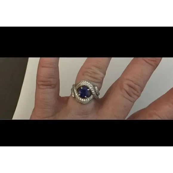 Gorgeous New Genuine Tanzanite & White Sapphire Gemstone Ring Sz 8